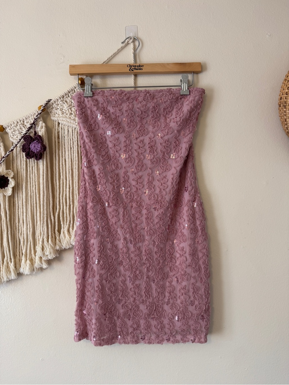 Forever 21 Mauve Pink Sequin Lace Strapless Mini Dress